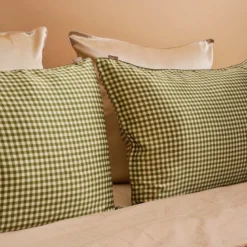 Taie d'oreiller en soie vichy vert 65x65