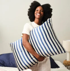 Taie d'oreiller 100% pure soie de mûrier - rayure bleu foncé Bleu foncé