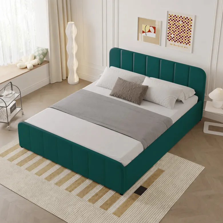 Tampa lit avec coffre de rangement 140x190cm en velours vert