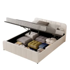 Tampa lit coffre 140x190cm en velours beige