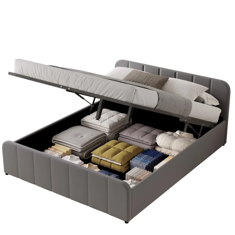 Tampa lit coffre 140x190cm en velours gris