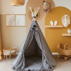 Tapis de jeu avec bordure pour enfant en tissu gris