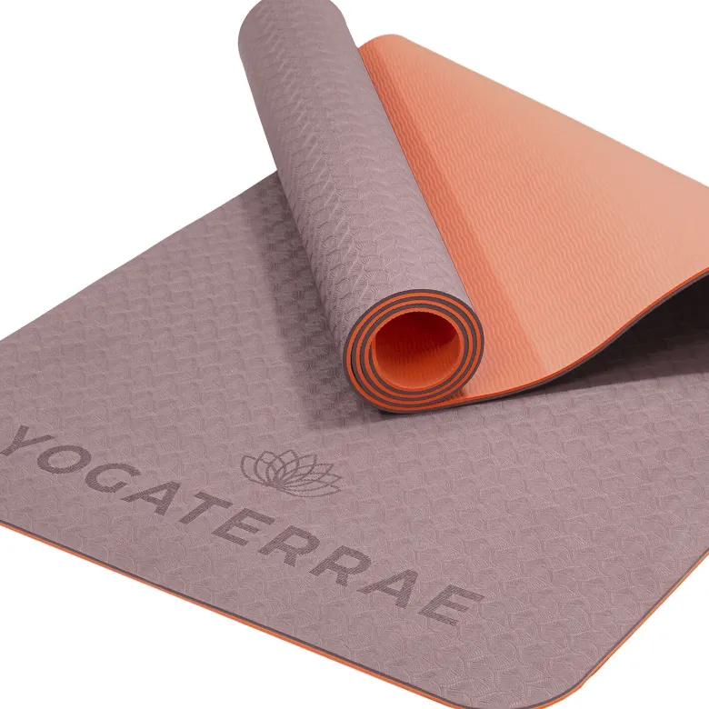 Tapis de yoga beige corail tpe + sangle