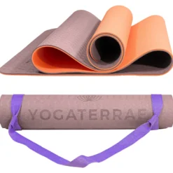 Tapis de yoga beige corail tpe + sangle