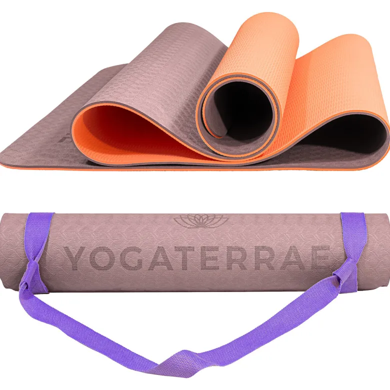 Tapis de yoga beige corail tpe + sangle
