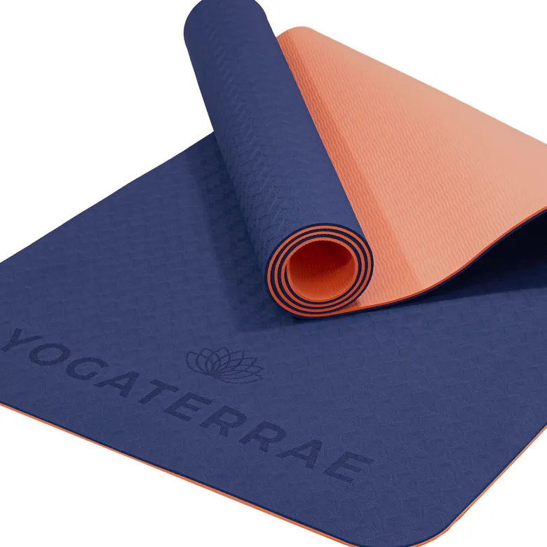 Tapis de yoga marine corail tpe + sangle