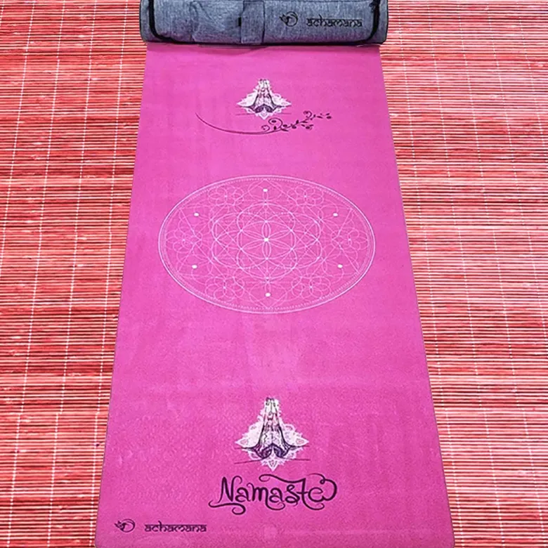 Tapis de yoga épais namasté rose 6mm