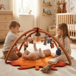 Tapis d'éveil premium 2-en-1 spirale d'activité incluse - la forêt Orange