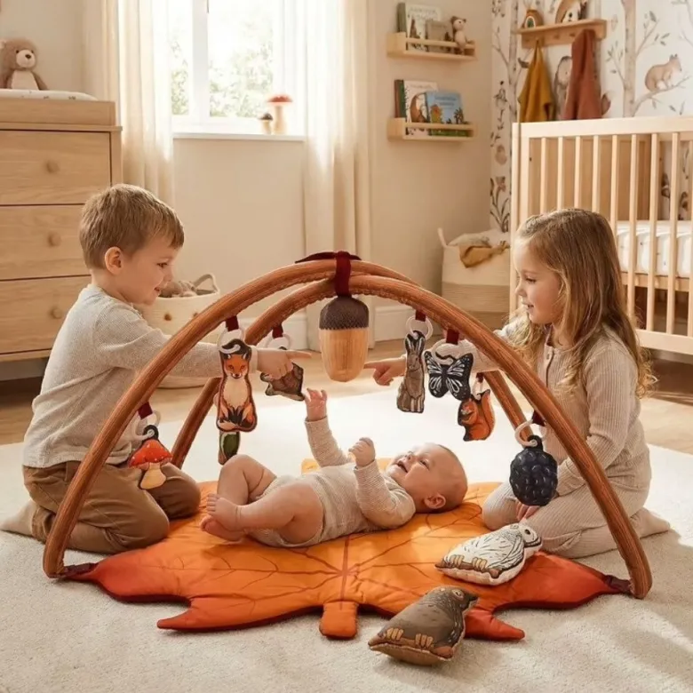 Tapis d'éveil premium 2-en-1 spirale d'activité incluse - la forêt Orange