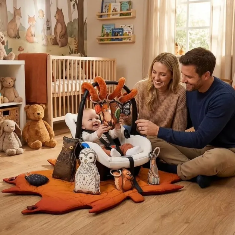 Tapis d'éveil premium 2-en-1 spirale d'activité incluse - la forêt Orange