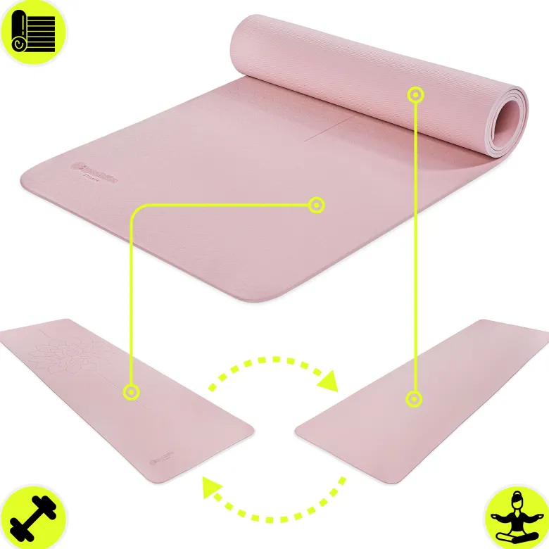 Tapis yoga fitness hypermotion lotos tpe 6 mm 183x61 cm rose avec sangle