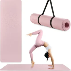 Tapis yoga fitness hypermotion lotos tpe 6 mm 183x61 cm rose avec sangle