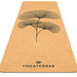 Tapis yoga liège ginkgo biloba + sangle