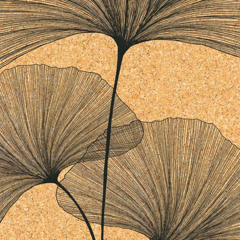 Tapis yoga liège ginkgo biloba + sangle