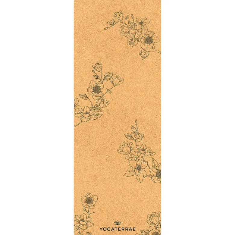 Tapis yoga liège magnolias + sangle, sac