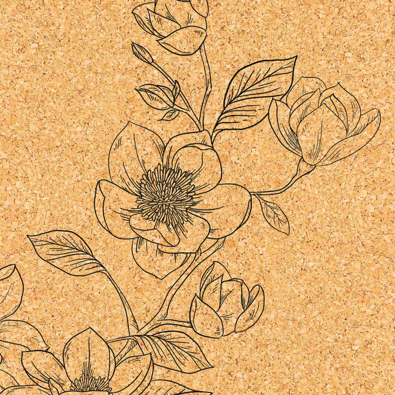Tapis yoga liège magnolias + sangle, sac