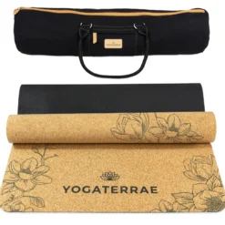 Tapis yoga liège magnolias + sangle, sac