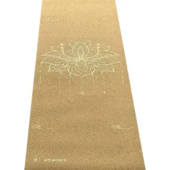 Tapis yoga voyage liège fleur lotus or