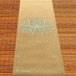 Tapis yoga voyage liège fleur lotus or