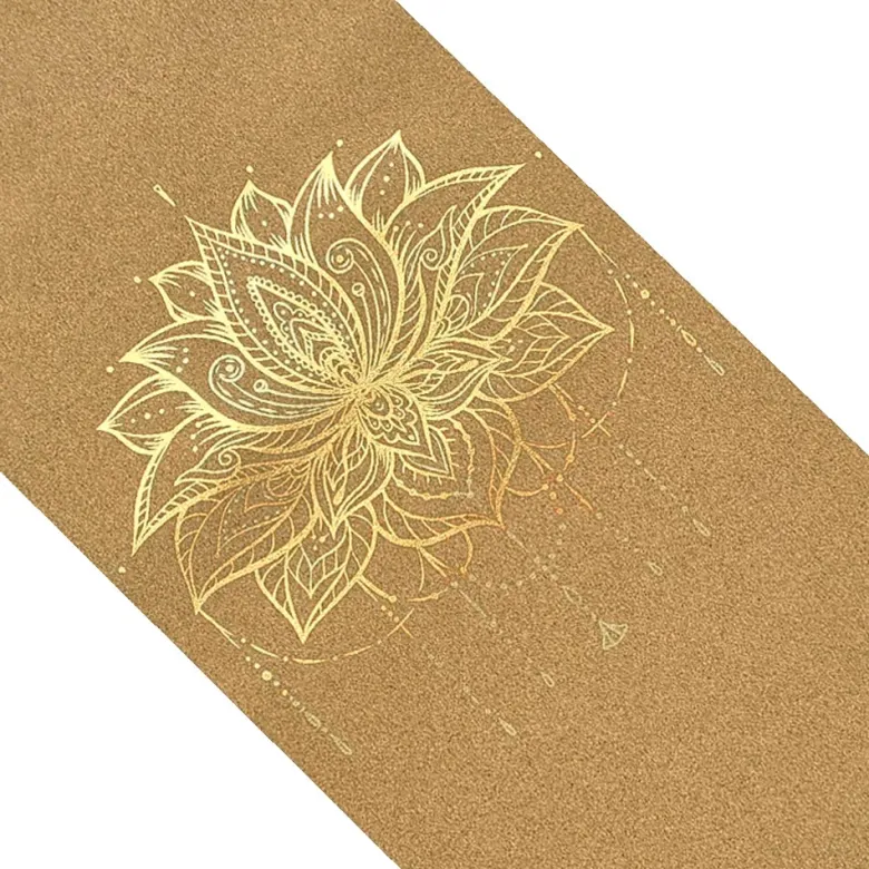 Tapis yoga voyage liège fleur lotus or