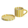 Tasse en céramique rayée avec soucoupe 350 ml Jaune