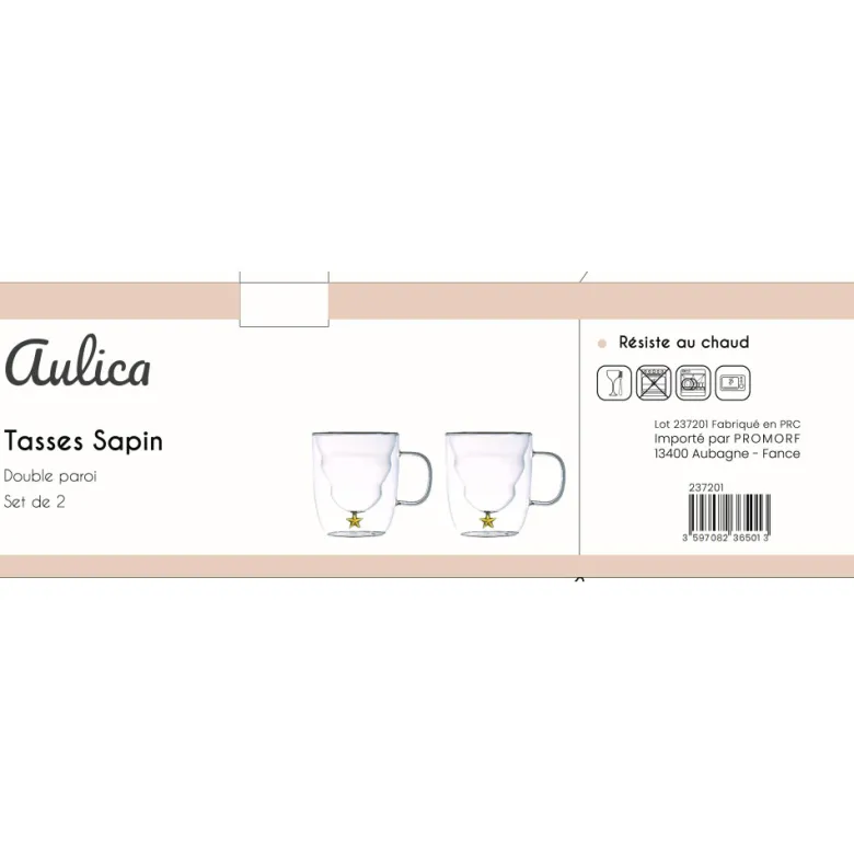 Tasses double paroi étoile dorée 250ml - lot de 2