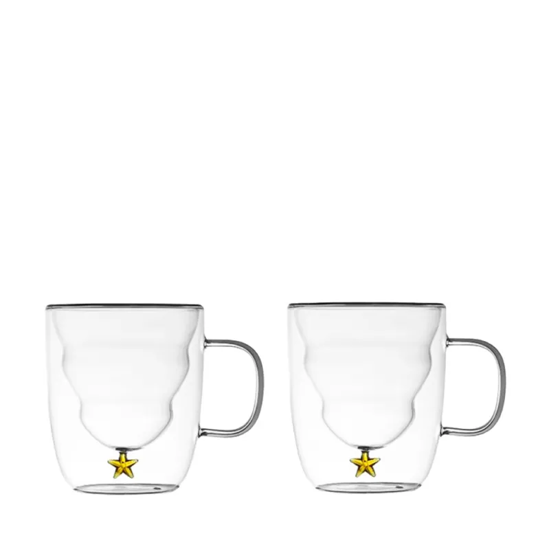 Tasses double paroi étoile dorée 250ml - lot de 2