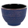 Tasse à thé en fonte bleue et dorée émaillée artisanale