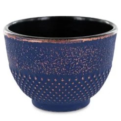 Tasse à thé en fonte bleue et dorée émaillée artisanale