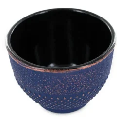 Tasse à thé en fonte bleue et dorée émaillée artisanale