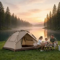 Tente de camping automatique 2 à 3 places, ouverture en 3 secondes beige