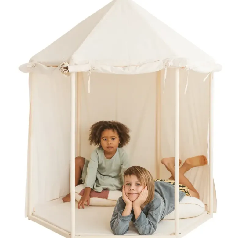 Tente d'intérieur pavillon avec tapis pour enfant en tissu beige