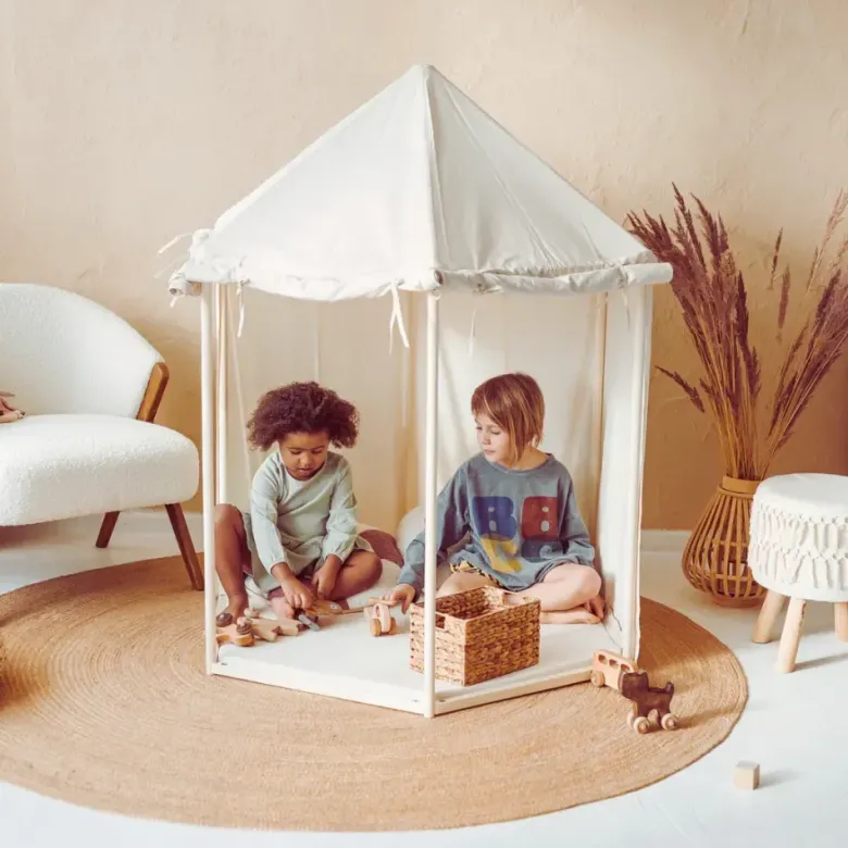 Tente d'intérieur pavillon pour enfant en tissu beige