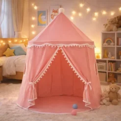 Tente enfant château de fée avec tapis rose