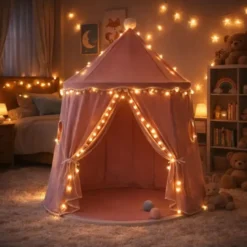 Tente enfant château de fée avec tapis rose
