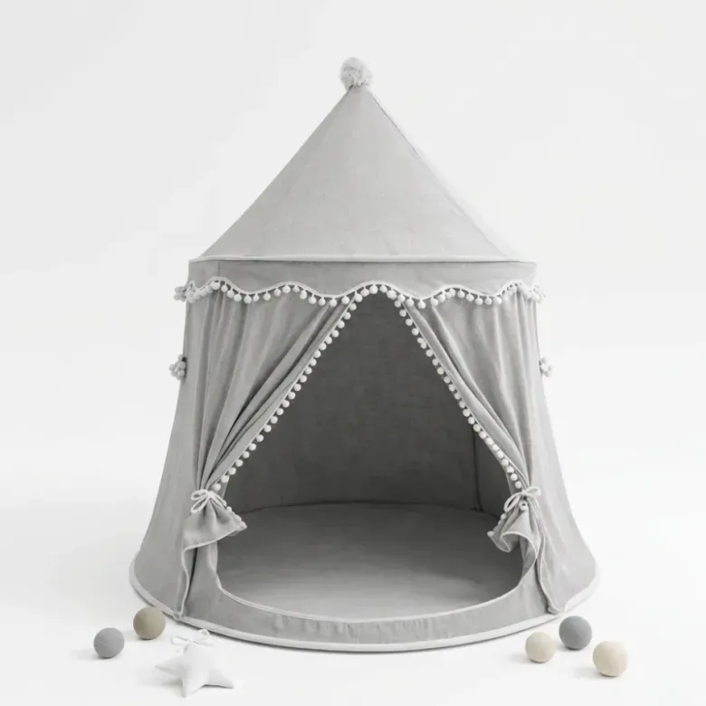 Tente enfant château de fée avec tapis gris
