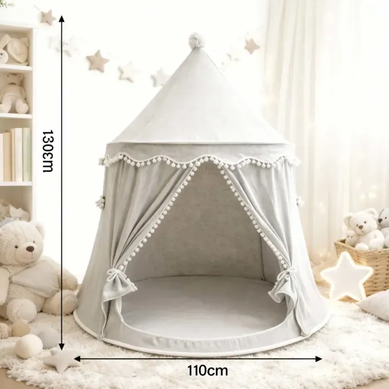 Tente enfant château de fée avec tapis gris