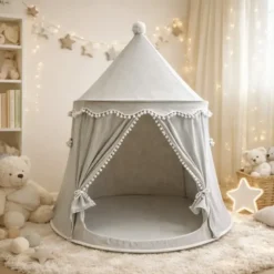 Tente enfant château de fée avec tapis gris