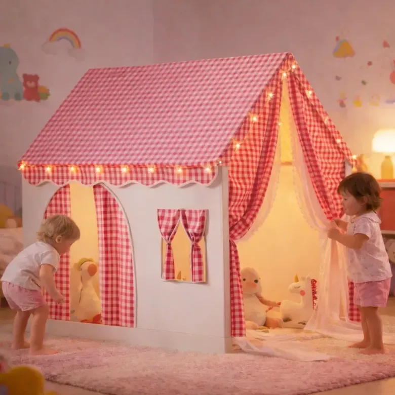 Tente maison de jeu d'intérieur pour enfant rose