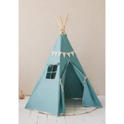 Tente tipi avec guirlande - bleu etoile