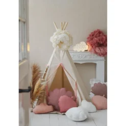 Tente tipi avec pompoms - beige rose