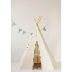Tente tipi avec pompoms - beige gris