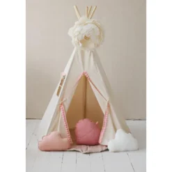 Tente tipi fluffy pompoms avec tapis - b