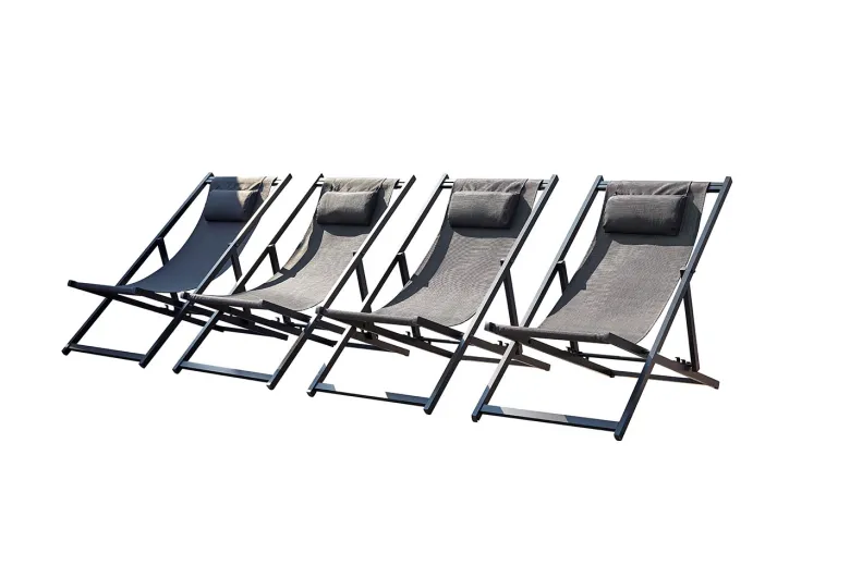 Tevata lot de 4 transats alu gris