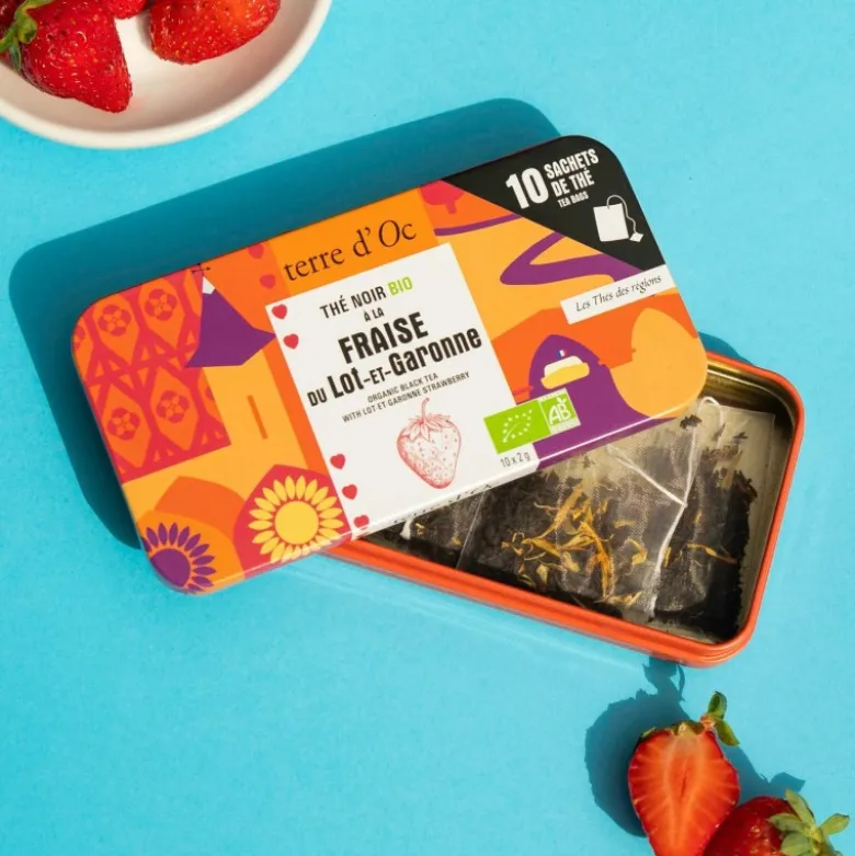 Thé noir bio en sachets fraise du lot-e
