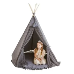 Tipi d'intérieur pour enfant en tissu gris