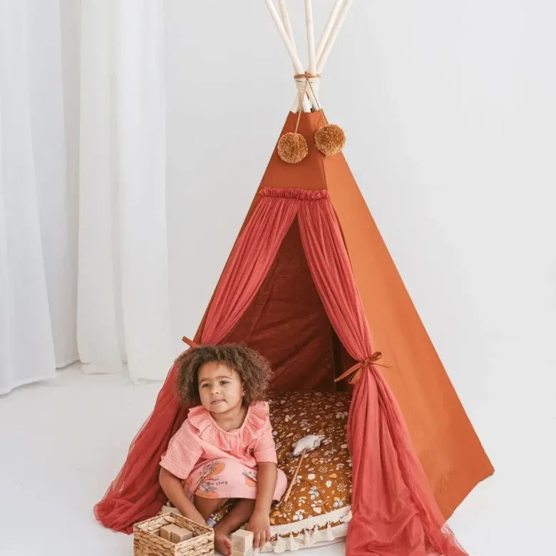 Tipi d'intérieur pour enfant en tissu rouge