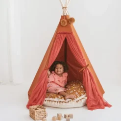 Tipi d'intérieur pour enfant en tissu rouge