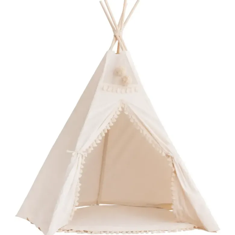 Tipi extra large avec tapis pour enfant en tissu beige