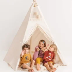 Tipi extra large avec tapis pour enfant en tissu beige